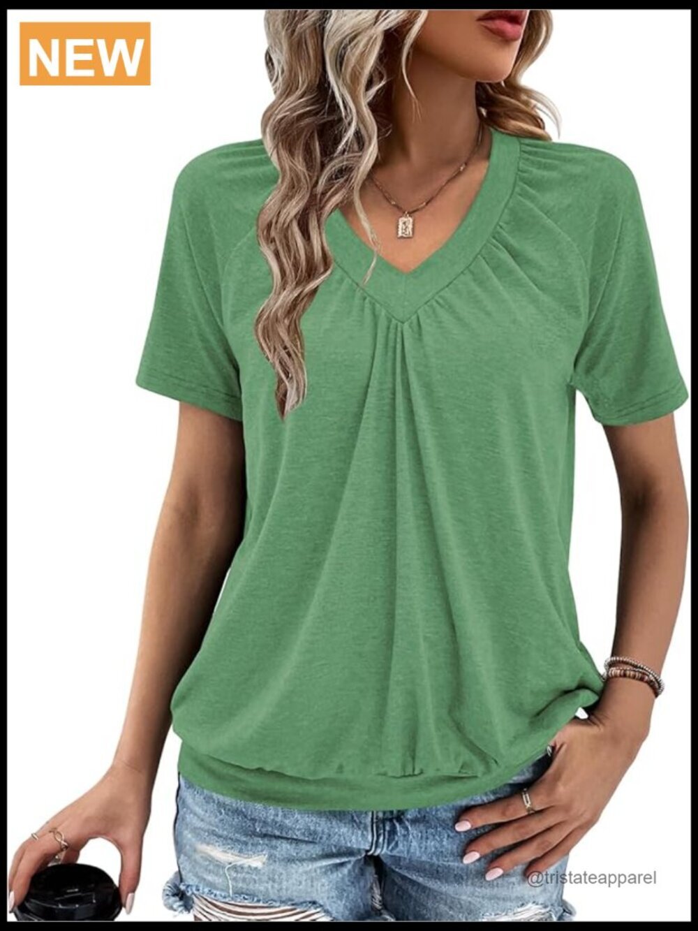 Women's V-Neck Short Sleeve T-Shirt Loose Fit Ruched Top